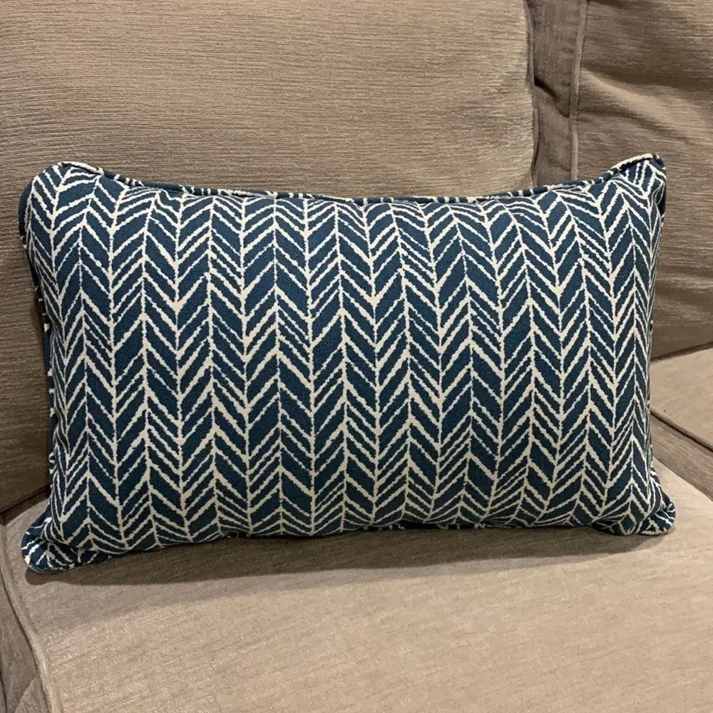 Coastal Outdoor Indoor Herringbone Blue Lumbar Pillow